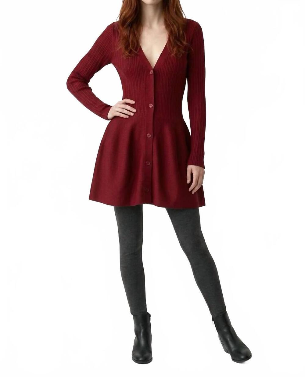 NEW MICAS button-front ribbed knit sweater dress in red